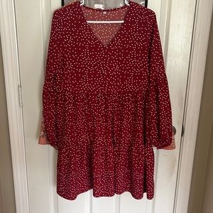 red poke a dot long sleeve dress